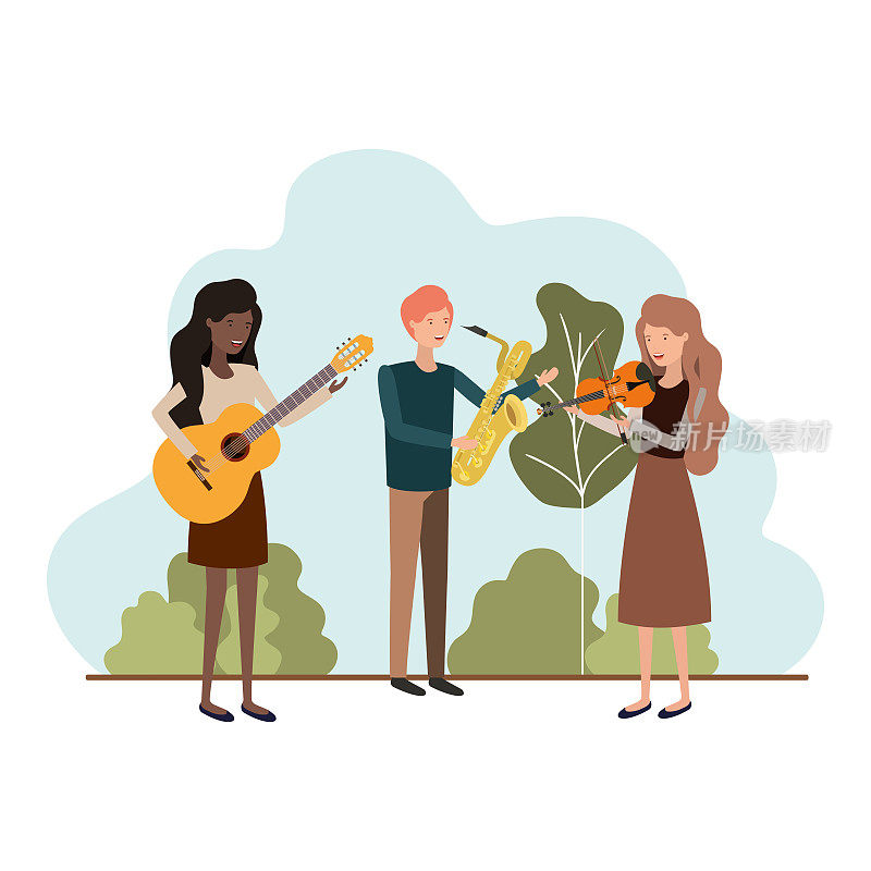 group of people with musical instruments in landscape